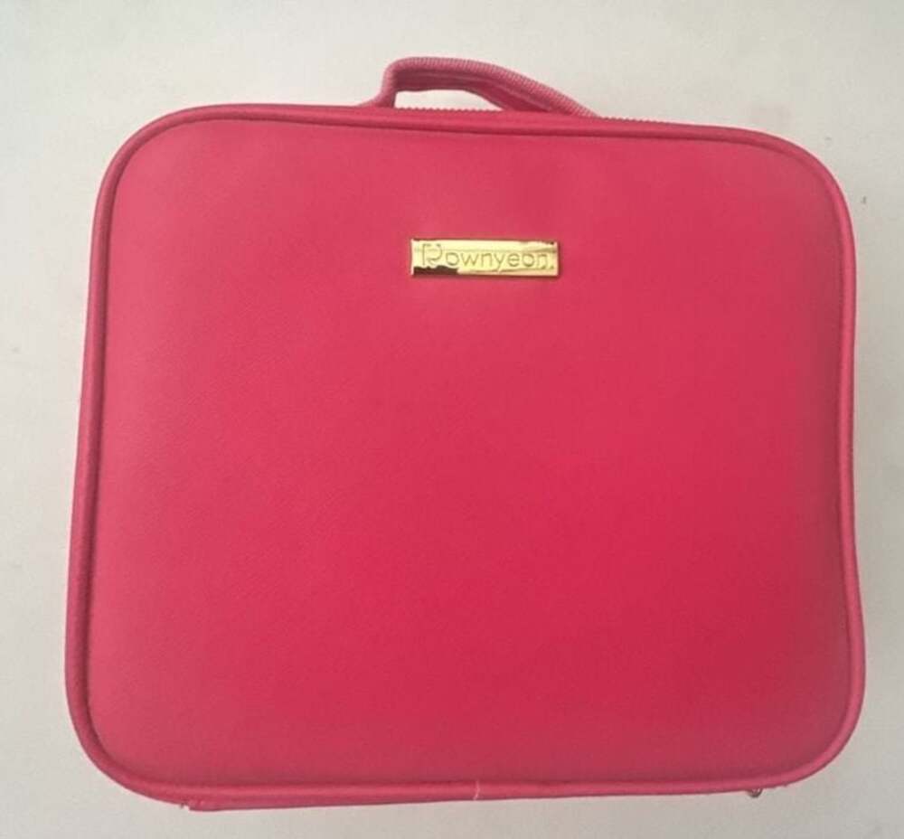 Rownyeon Portable Makeup Train Case with Adjustable Dividers Hot Pink